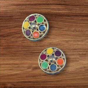 Vintage Gold-Tone Clip-On Earrings With Multicolor Stones Circa‎ 1980s